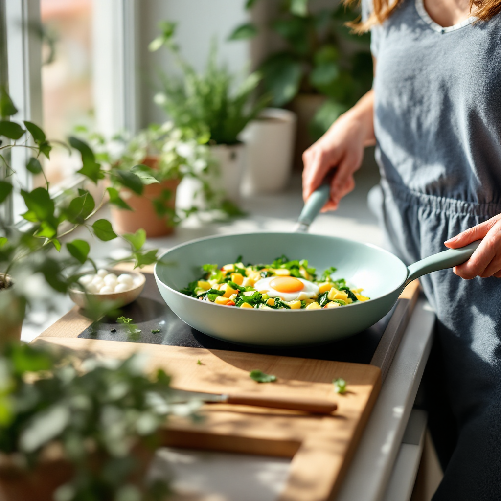 Cooking a fresh meal in the CookAim pan