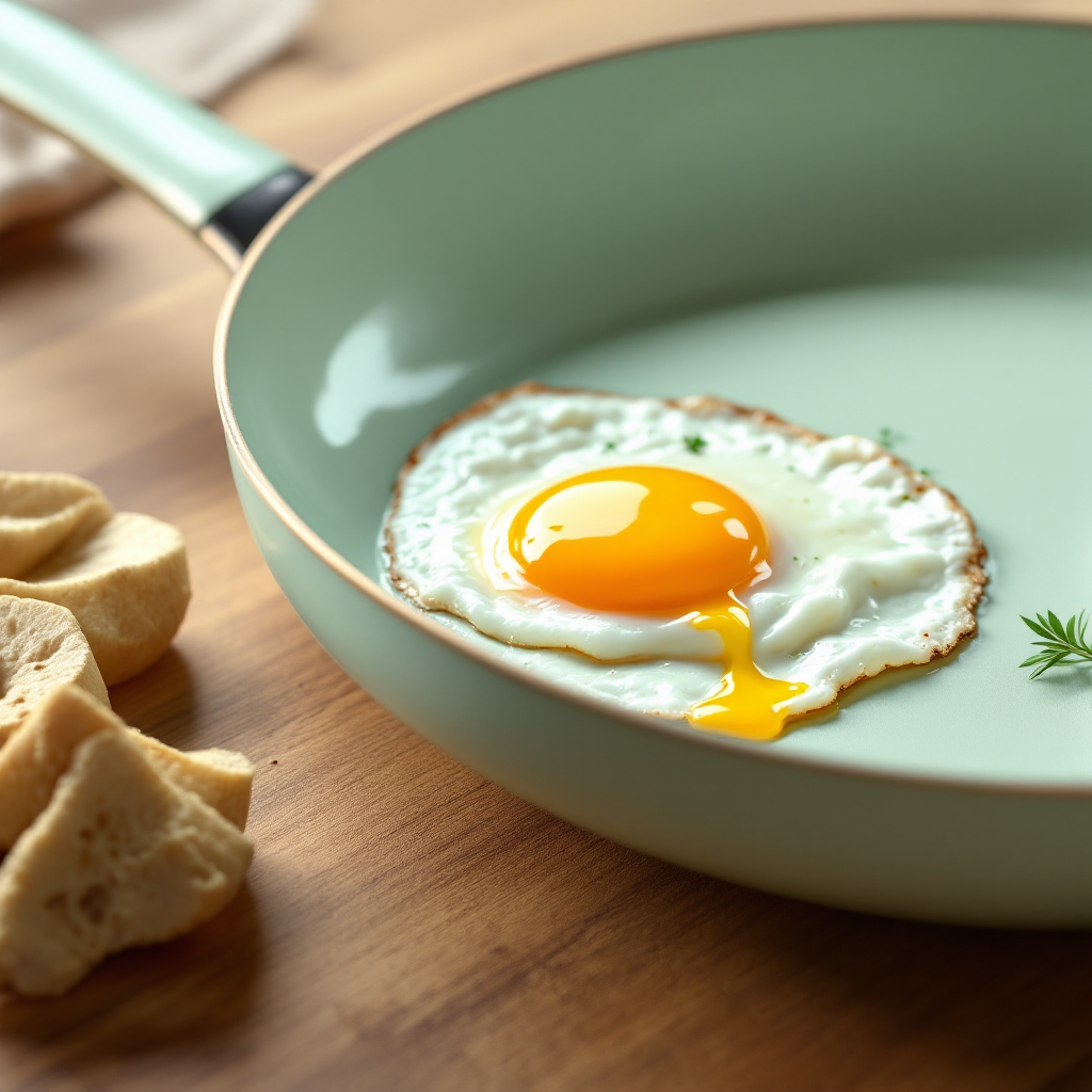 An egg sliding on the CookAim ceramic surface